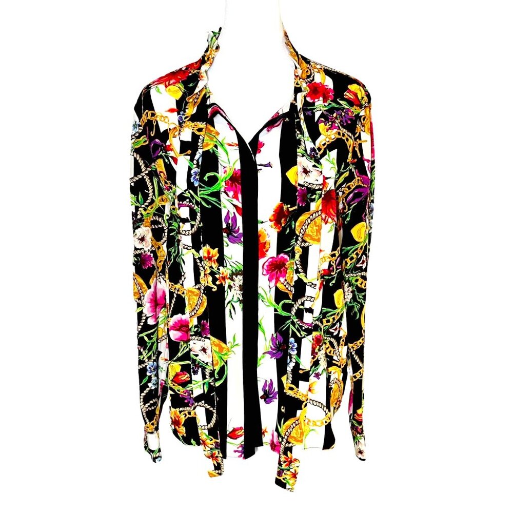 Juicy Couture Long Sleeve Silk Floral Button Down Blouse Size 6